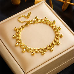 Easy match pearl bead emerald statement stainless steel bracelet