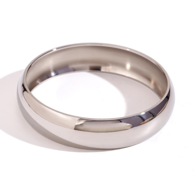18K chunky bold design mirror smooth stainless steel band bangle