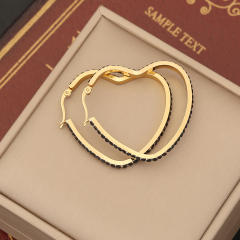 Colorful diamond pave setting geometric heart stainless steel earrings