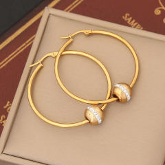 Easy match geometric hoop diamond ball bead stainless steel earrings