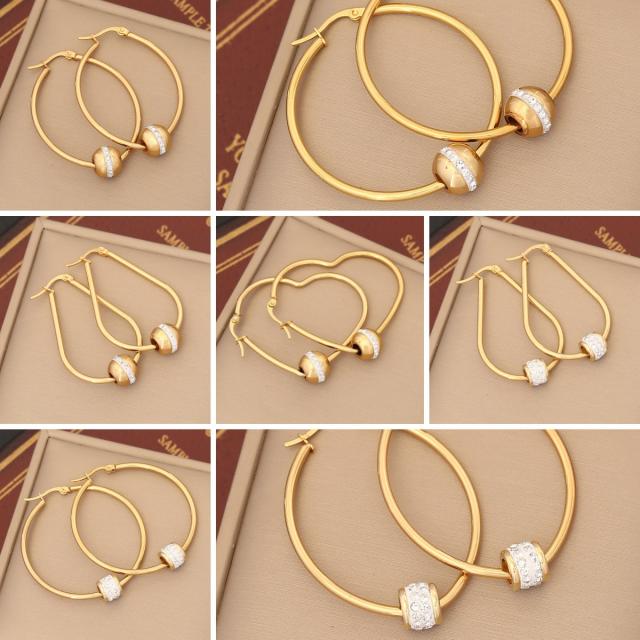 Easy match geometric hoop diamond ball bead stainless steel earrings