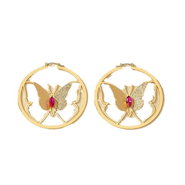 Korean fashion stereo butterfly big circle alloy hoop earrings