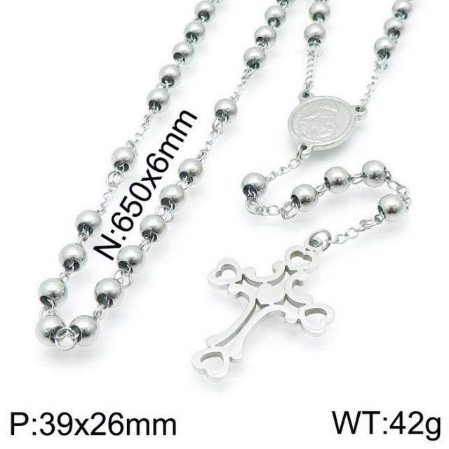 6mm stainless steel bead rosay necklace