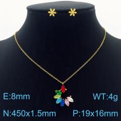 Dainty colorful diamond flower pendant stainless steel necklace set