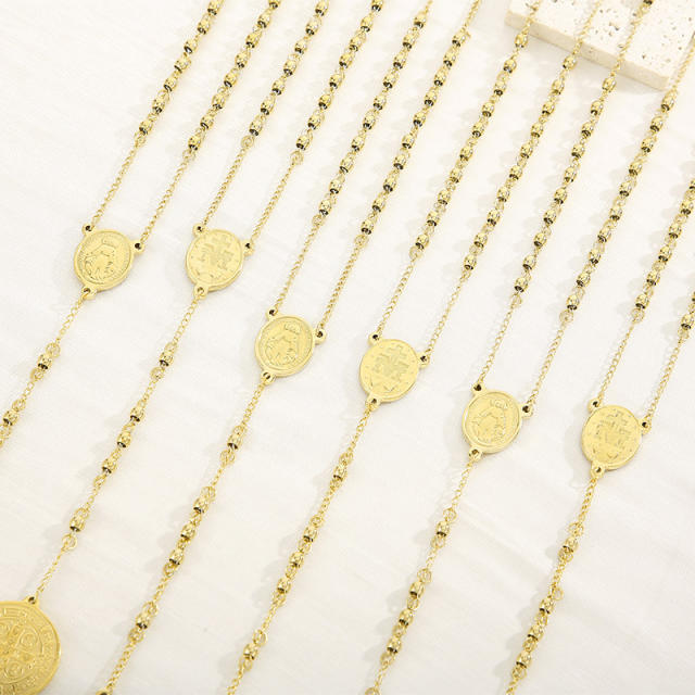 6mm stainless steel bead rosay necklace