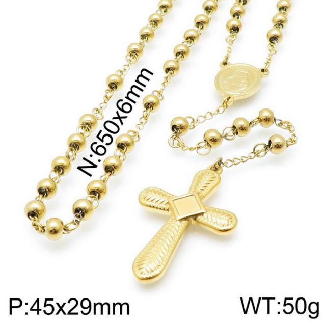 6mm stainless steel bead rosay necklace