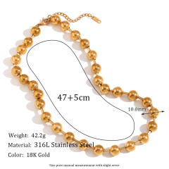 18K gold plated ball bead stainless steel necklace chunky necklace