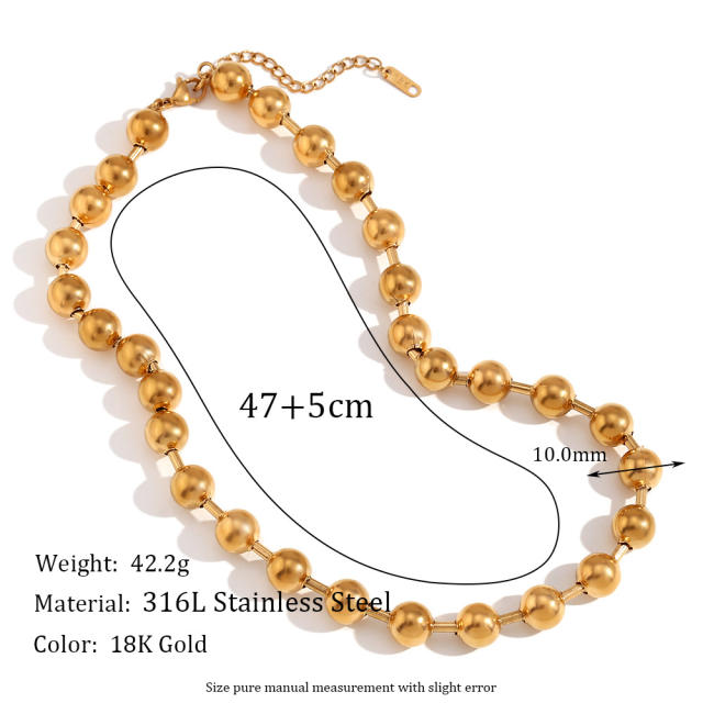 18K gold plated ball bead stainless steel necklace chunky necklace