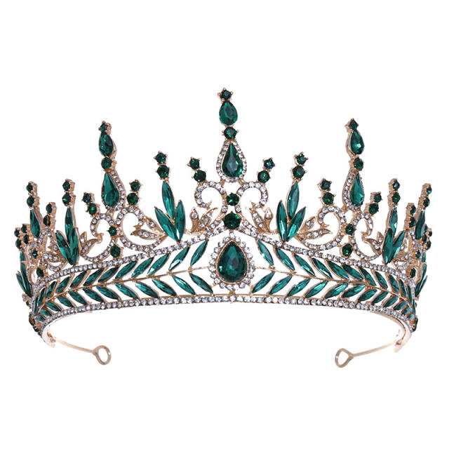 Luxury colorful rhinestone green blue champagne wedding party crown