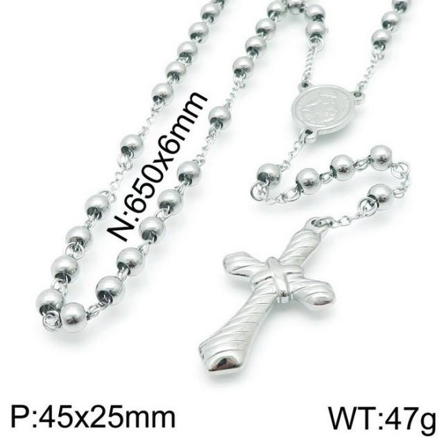 6mm stainless steel bead rosay necklace