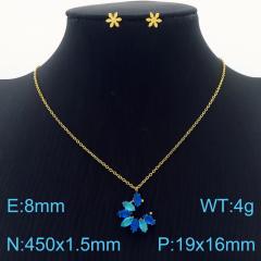 Dainty colorful diamond flower pendant stainless steel necklace set
