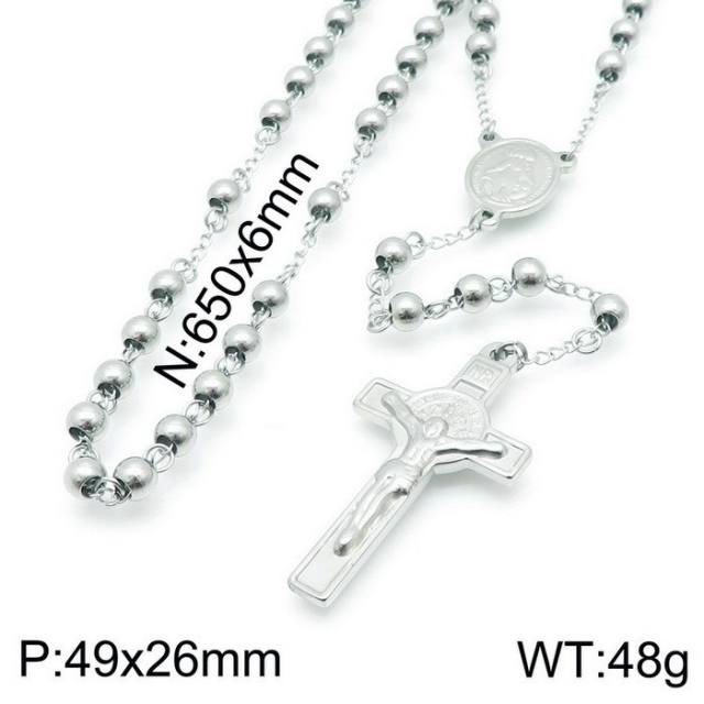 6mm stainless steel bead rosay necklace
