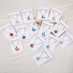 Dainty colorful diamond flower pendant stainless steel necklace set