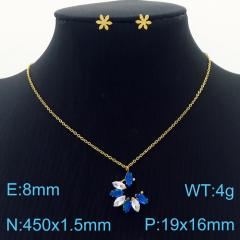 Dainty colorful diamond flower pendant stainless steel necklace set