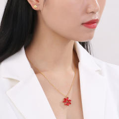 Dainty colorful diamond flower pendant stainless steel necklace set