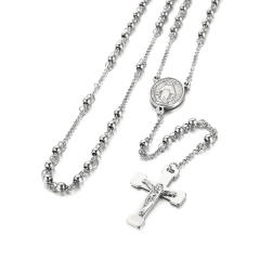 6mm stainless steel bead rosay necklace
