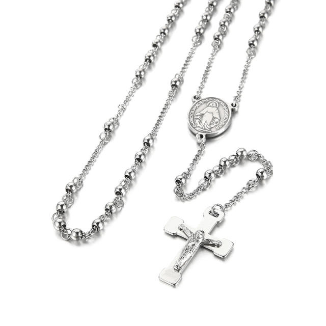 6mm stainless steel bead rosay necklace