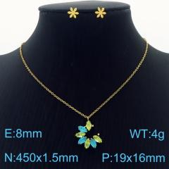 Dainty colorful diamond flower pendant stainless steel necklace set