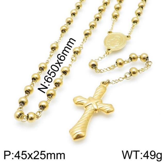 6mm stainless steel bead rosay necklace