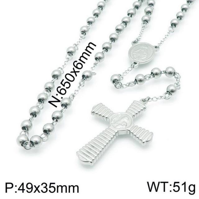 6mm stainless steel bead rosay necklace