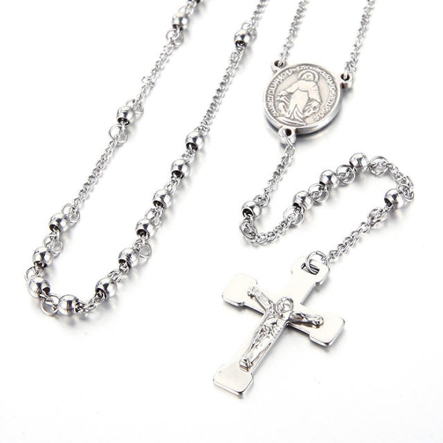 6mm stainless steel bead rosay necklace