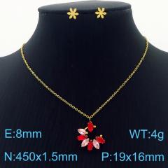 Dainty colorful diamond flower pendant stainless steel necklace set