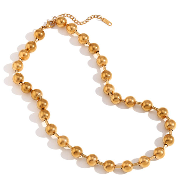 18K gold plated ball bead stainless steel necklace chunky necklace