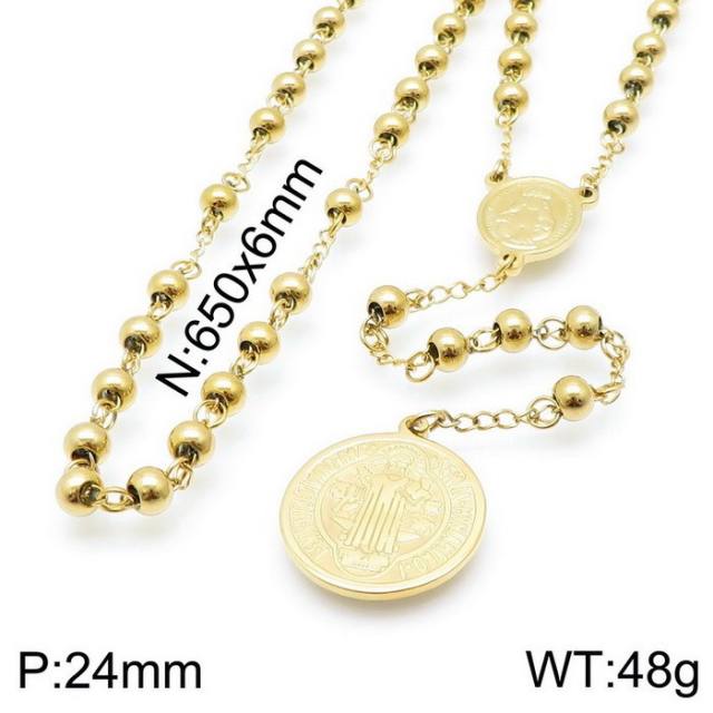 6mm stainless steel bead rosay necklace