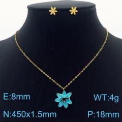 Dainty colorful diamond flower pendant stainless steel necklace set
