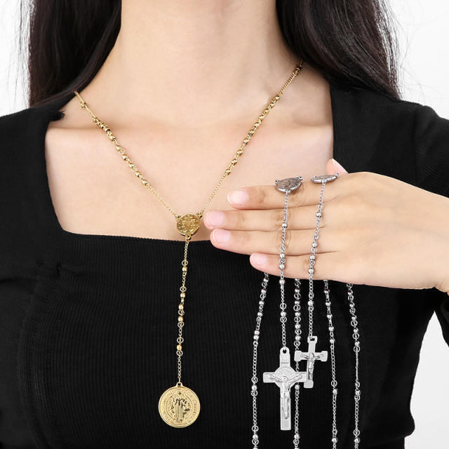 6mm stainless steel bead rosay necklace