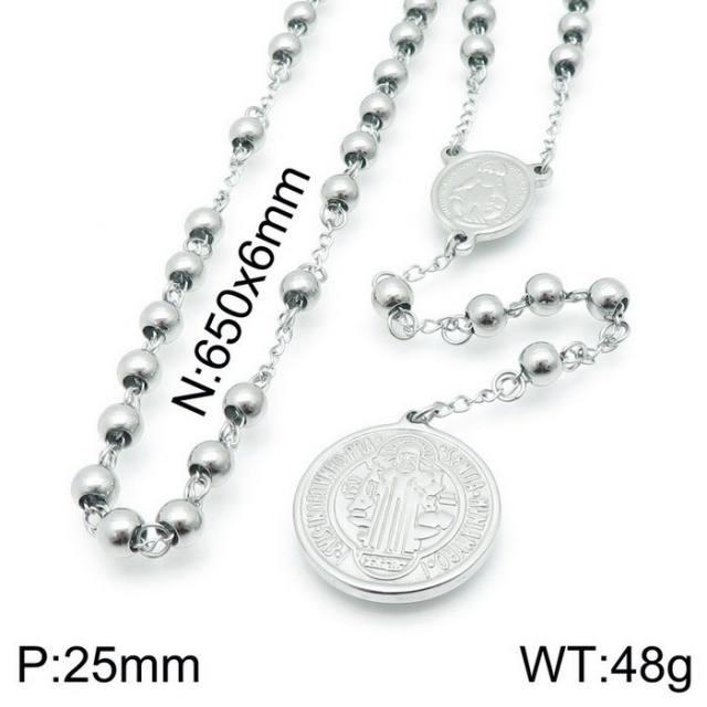 6mm stainless steel bead rosay necklace