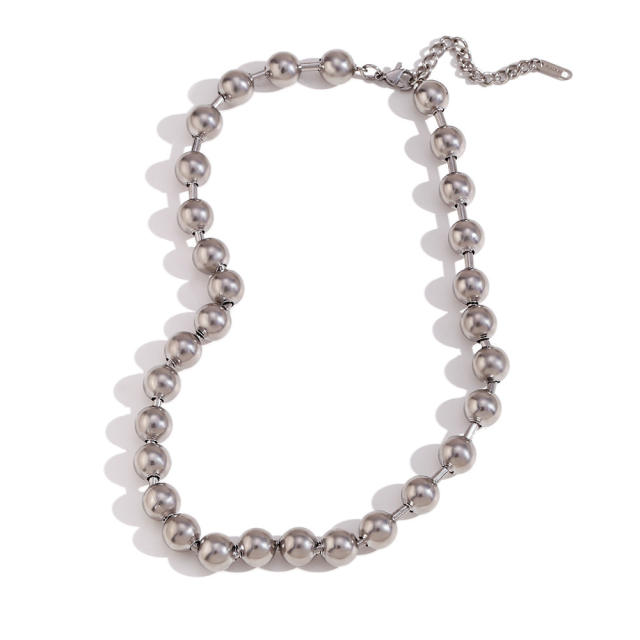 18K gold plated ball bead stainless steel necklace chunky necklace