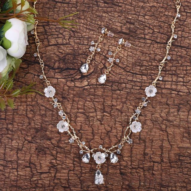 Occident fashion cute flower crystal stone necklace set wedding