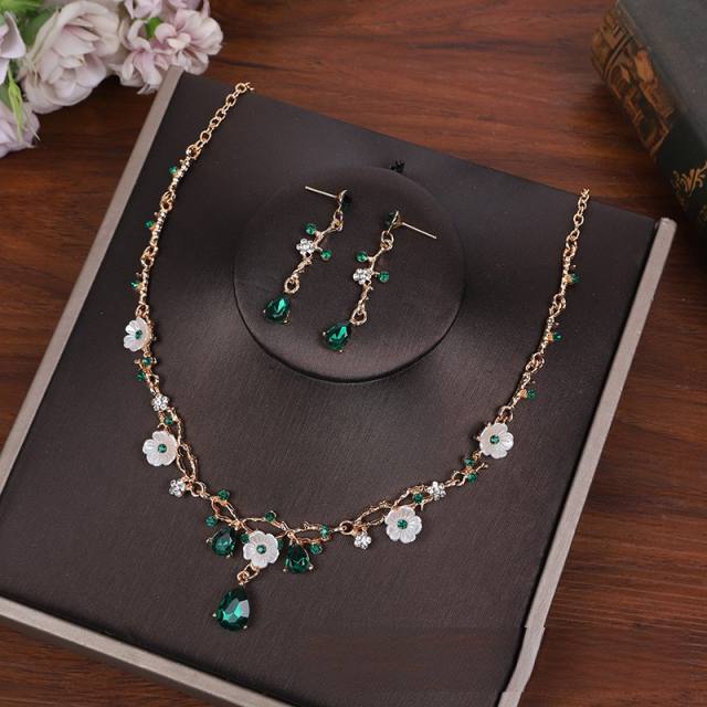 Occident fashion cute flower crystal stone necklace set wedding
