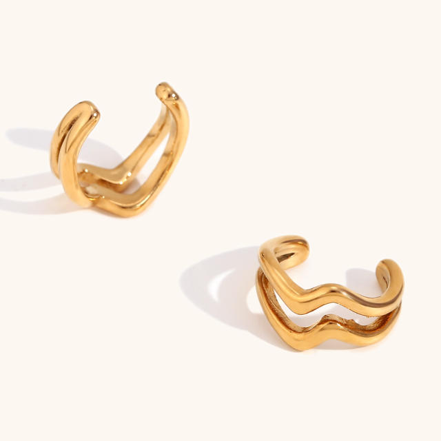 18KG personality hollow out wave shape stainless steel ear cuff