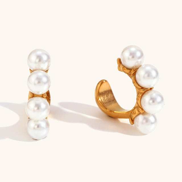 Hot sale elegant 4 pearl bead stainless steel ear cuff