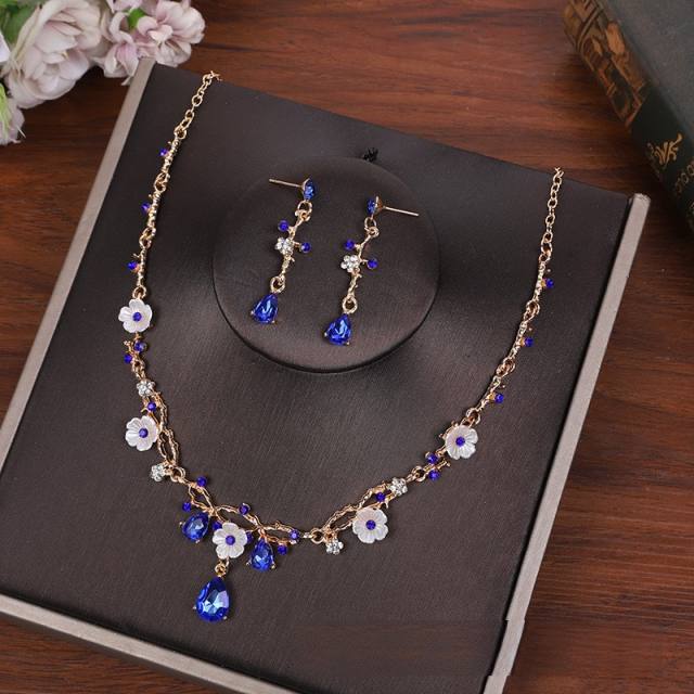 Occident fashion cute flower crystal stone necklace set wedding