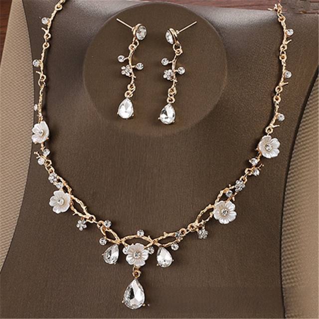 Occident fashion cute flower crystal stone necklace set wedding