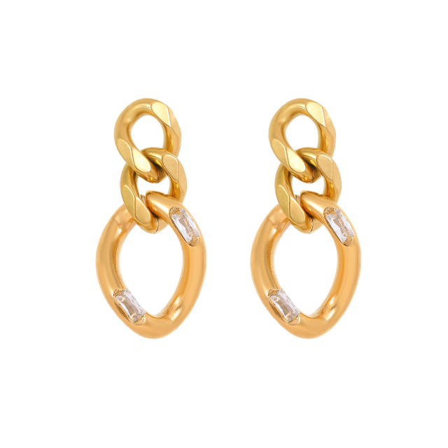 Occident fashion gold color short tassel geometric shape stainless steel earrings