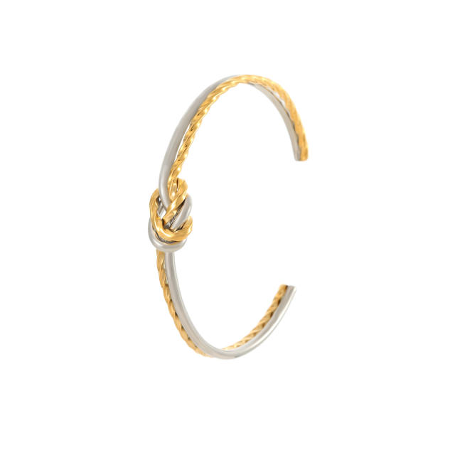 Classic easy match wheat knotted stainless steel cuff bangles
