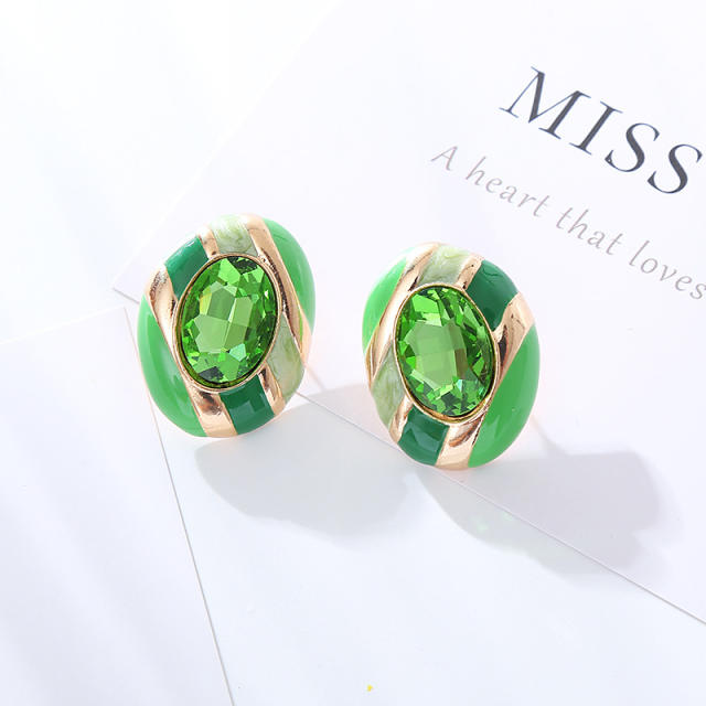 925 needle color enamel oval shape studs earrings