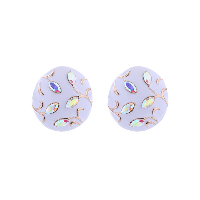 925 needle white color round shape rhinestone statement studs earrings