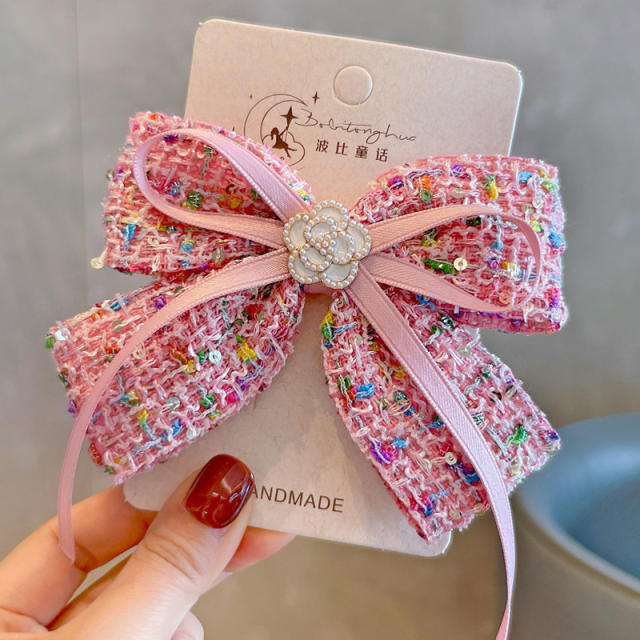 Handmade ribbon bow two layer bow hair clips for kids