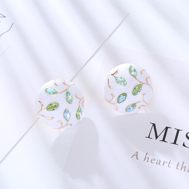 925 needle white color round shape rhinestone statement studs earrings