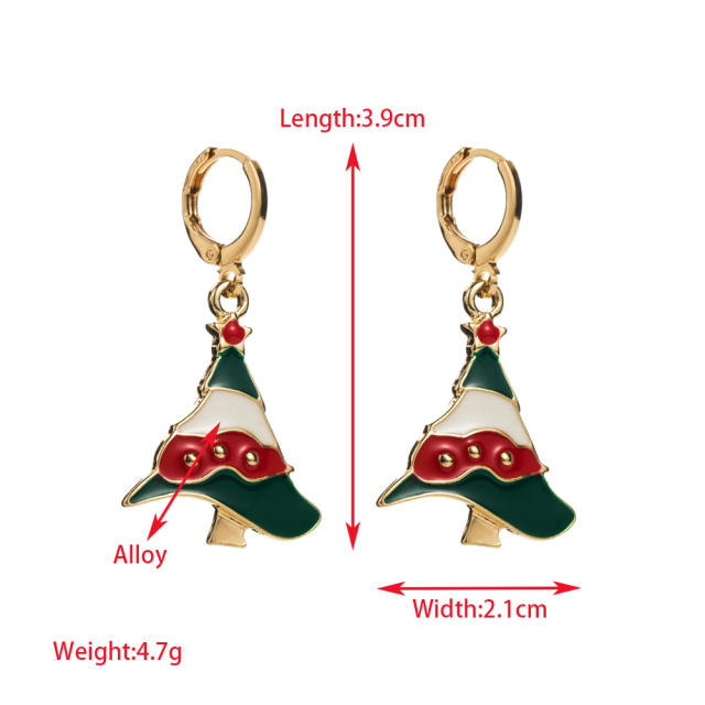 Color enamel christmas tree santa bell cute huggie earrings