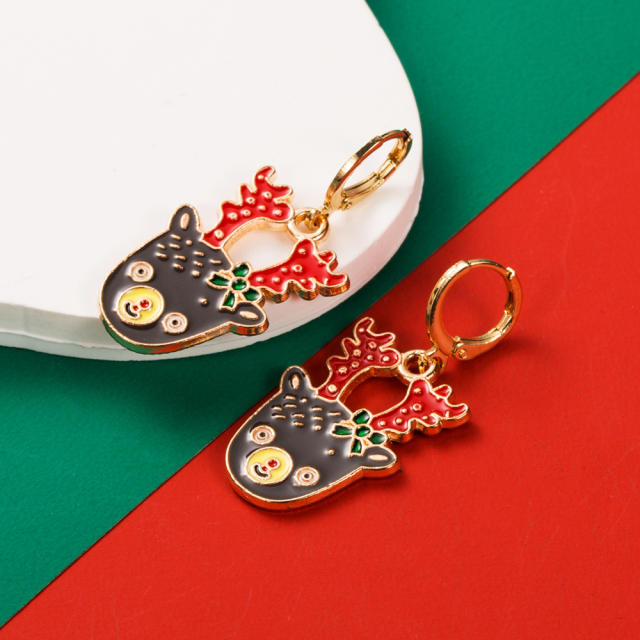 Color enamel christmas tree santa bell cute huggie earrings