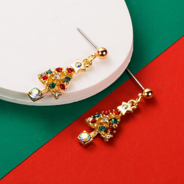 925 needle diamond enamel christmas asymmetrical earrings