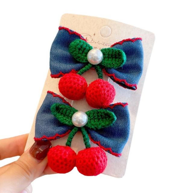 Cute denim bow sweet cherry hair ties hair clips for kids