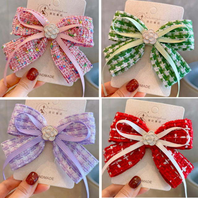 Handmade ribbon bow two layer bow hair clips for kids