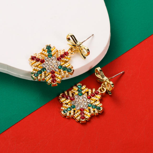 925 needle diamond enamel christmas asymmetrical earrings